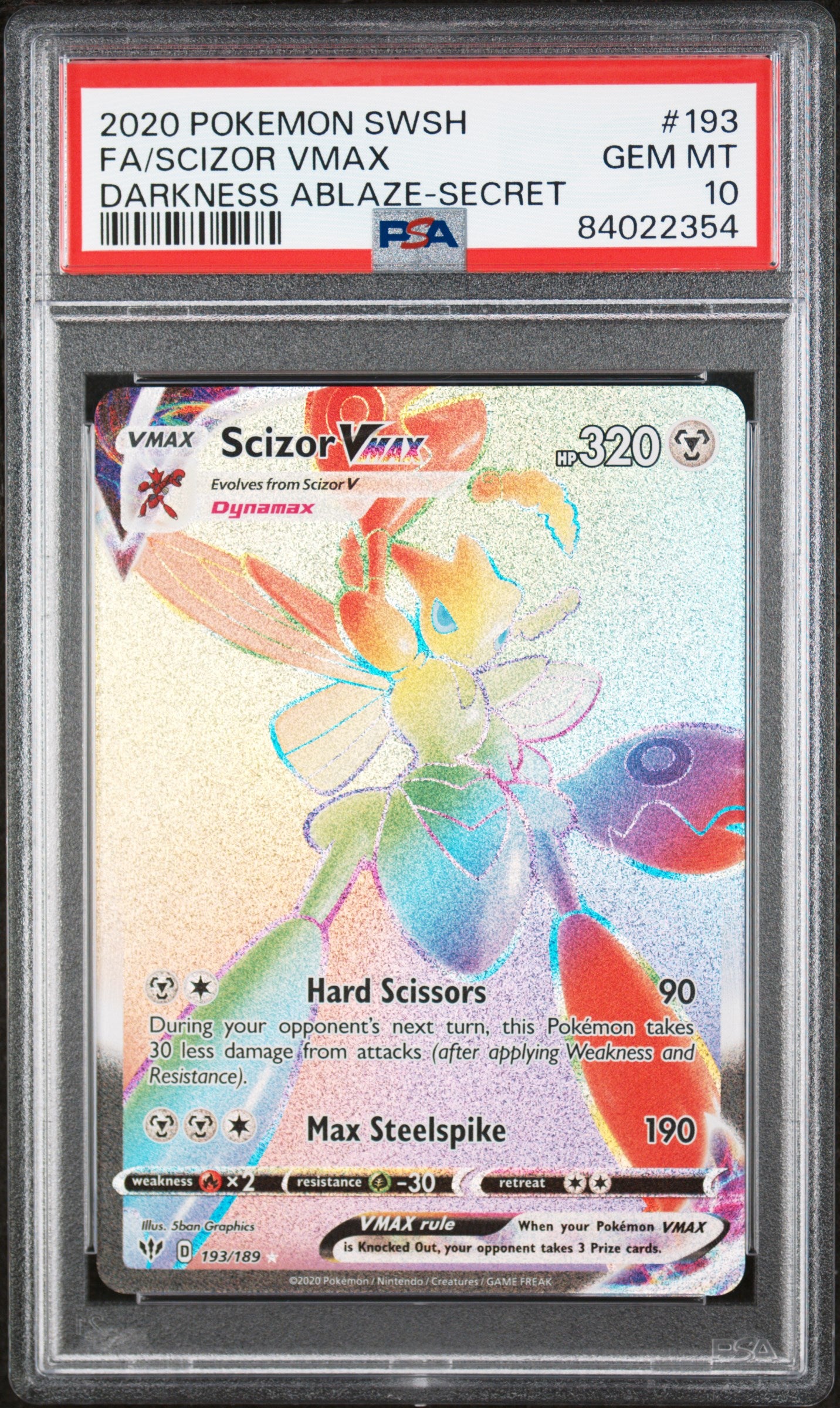 SCIZOR VMAX DARKNESS ABLAZE-SECRET 2020 POKEMON SWORD & SHIELD DARKNESS ABLAZE PSA GEM MT 10 - PokeBox USA