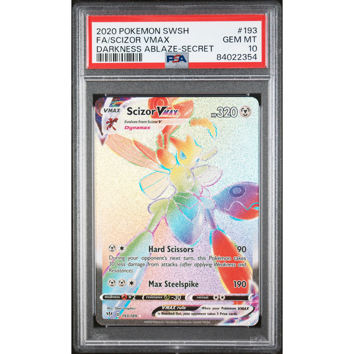 SCIZOR VMAX DARKNESS ABLAZE-SECRET 2020 POKEMON SWORD & SHIELD DARKNESS ABLAZE PSA GEM MT 10 - PokeBox USA