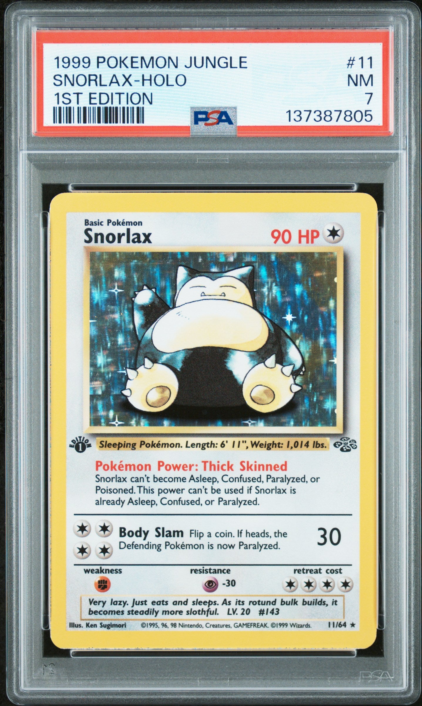 SNORLAX-HOLO 1ST EDITION 1999 POKEMON JUNGLE PSA NM 7 - PokeBox USA