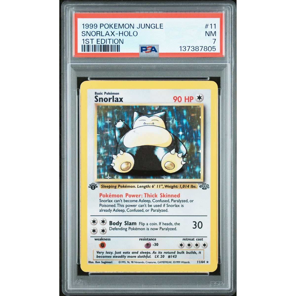 SNORLAX-HOLO 1ST EDITION 1999 POKEMON JUNGLE PSA NM 7 - PokeBox USA
