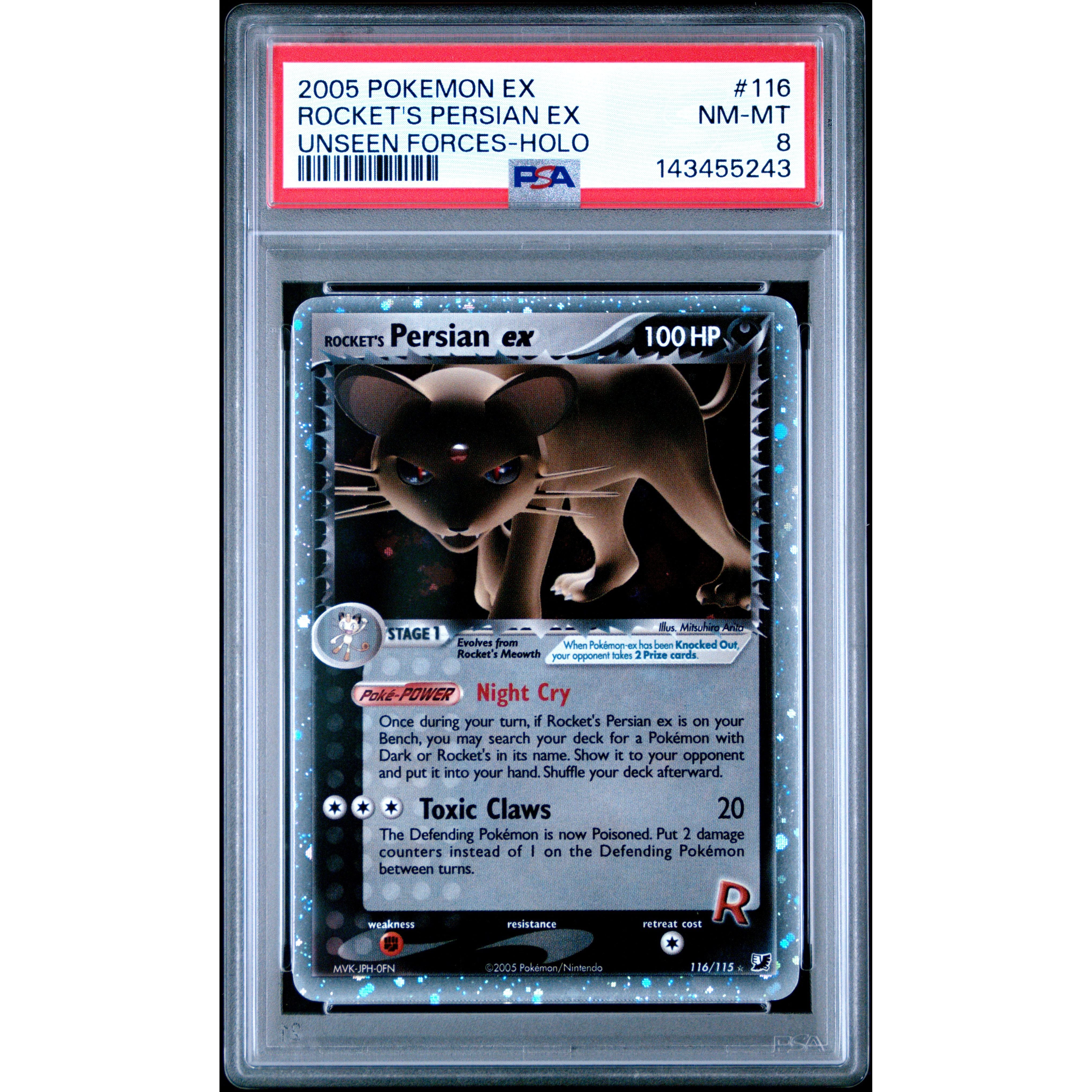 ROCKET'S PERSIAN EX UNSEEN FORCES-HOLO 2005 POKEMON EX UNSEEN FORCES PSA NM-MT 8 - PokeBox USA