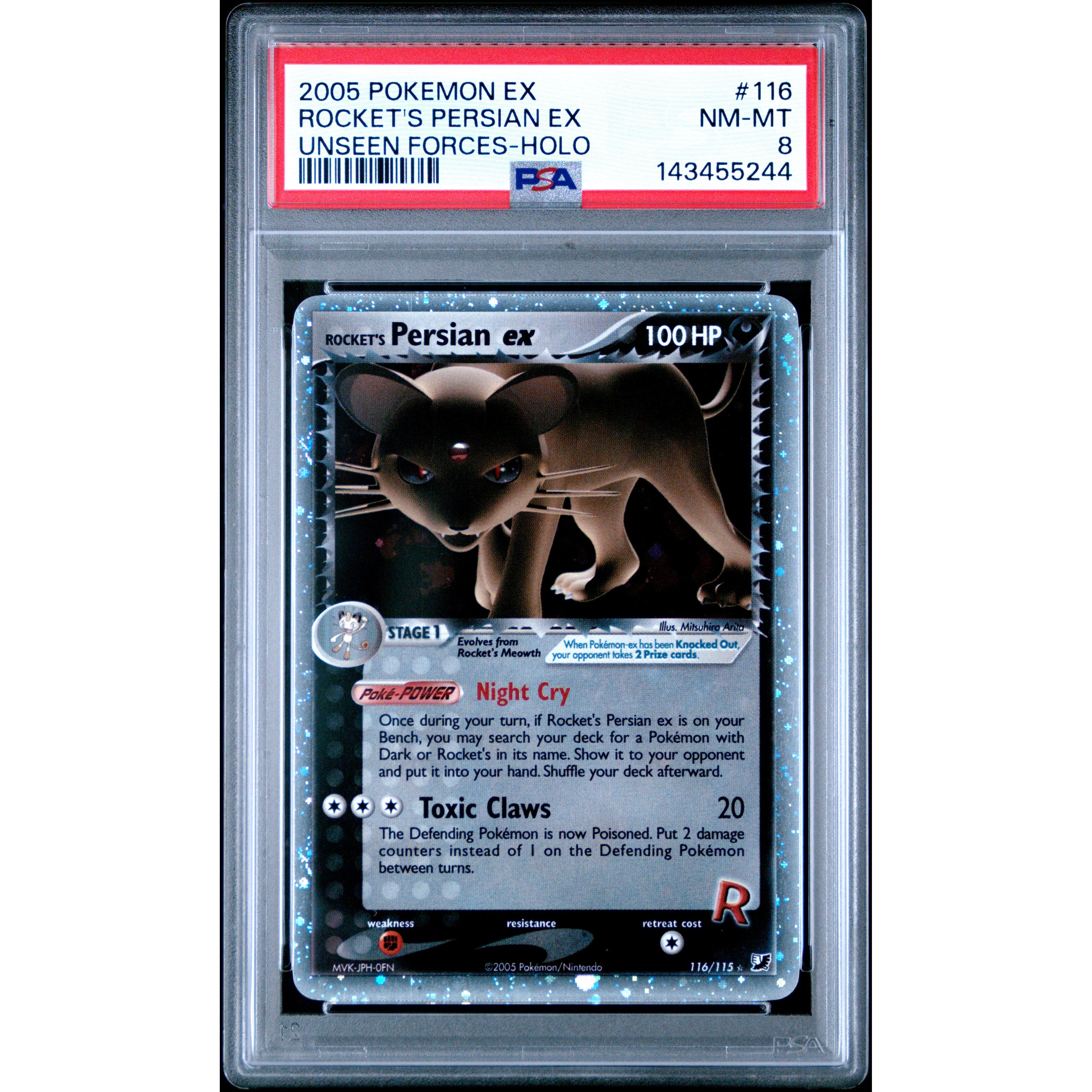 ROCKET'S PERSIAN EX UNSEEN FORCES-HOLO 2005 POKEMON EX UNSEEN FORCES PSA NM-MT 8 - PokeBox USA