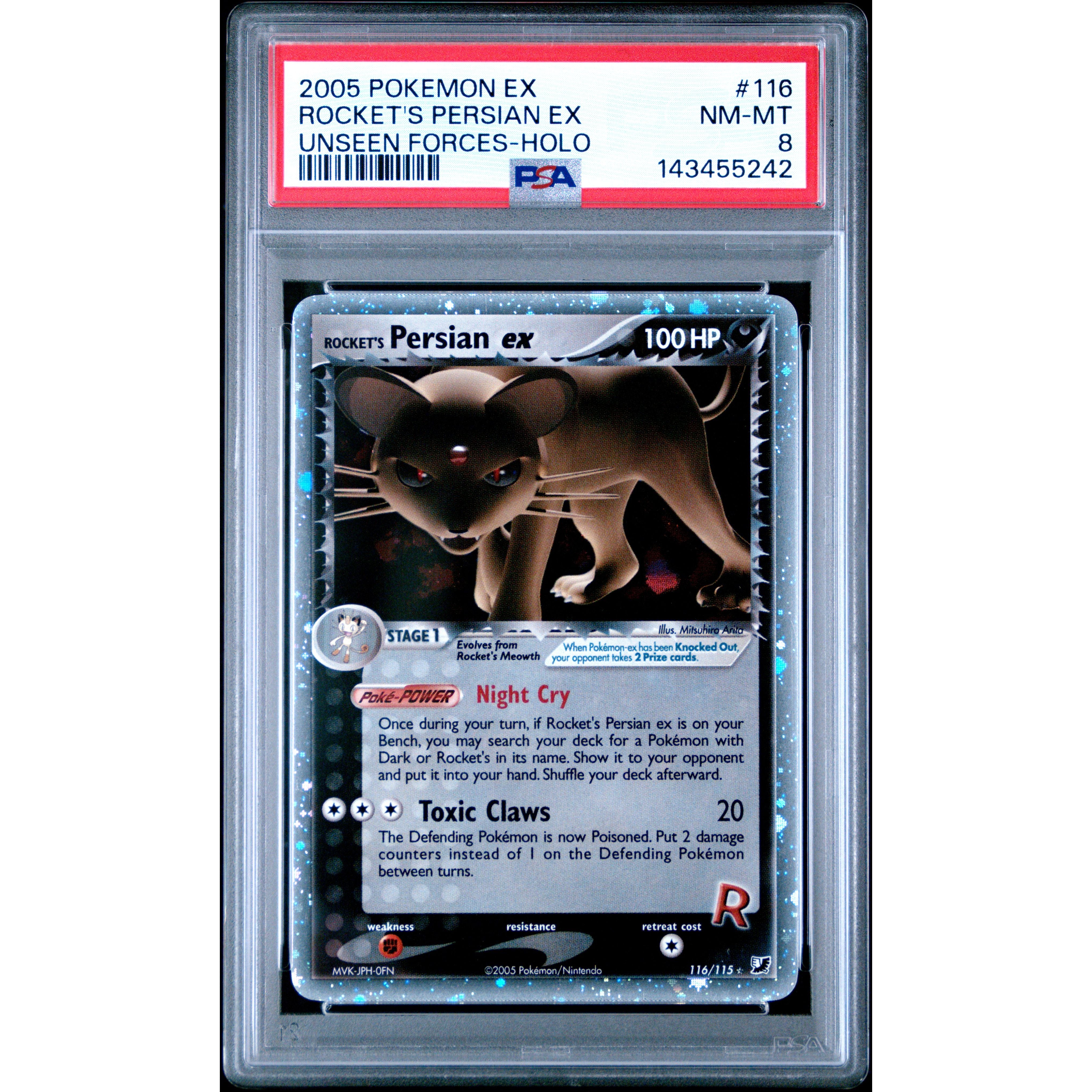 ROCKET'S PERSIAN EX UNSEEN FORCES-HOLO 2005 POKEMON EX UNSEEN FORCES PSA NM-MT 8 - PokeBox USA