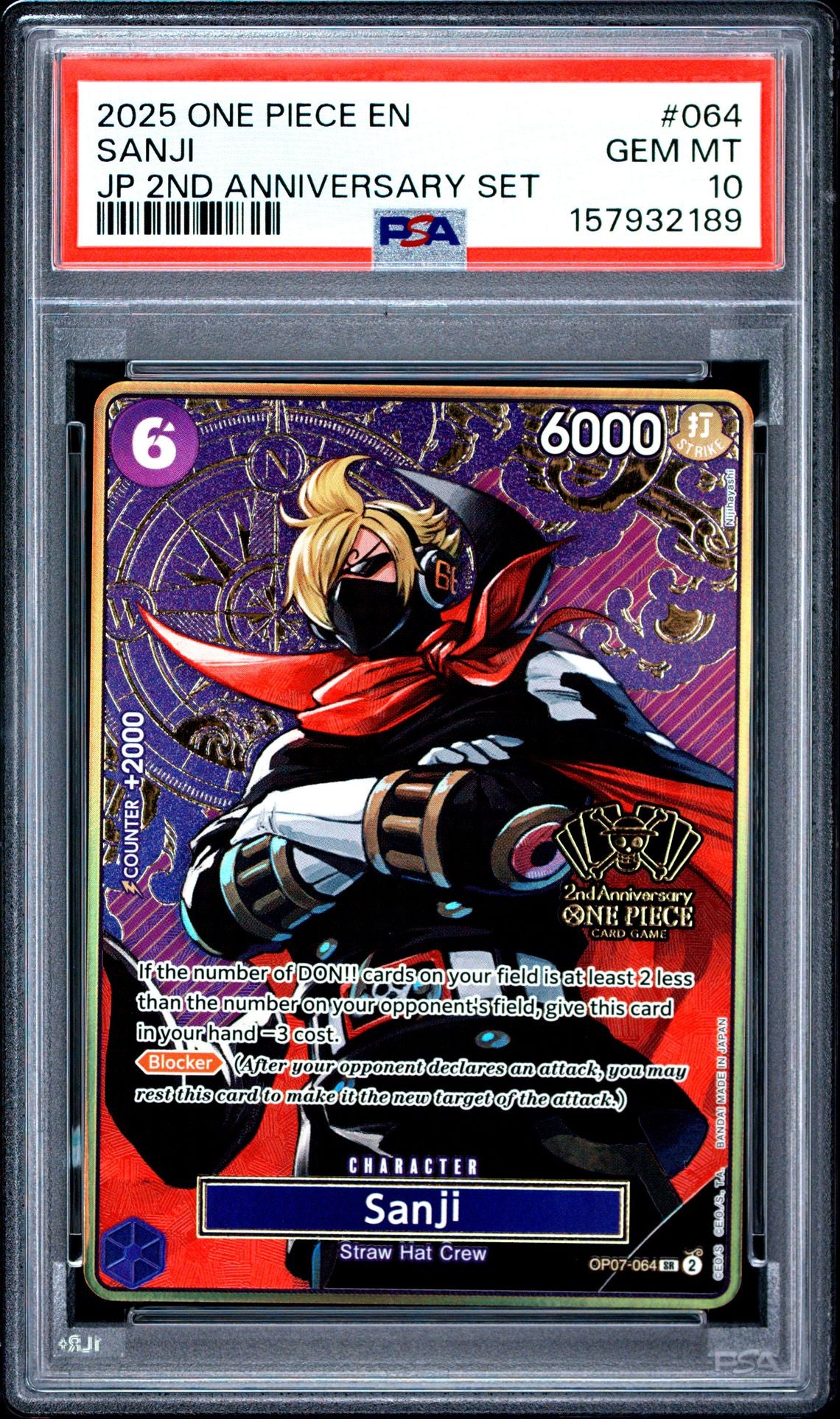SANJI 2025 ONE PIECE JAPANESE 2ND ANNIVERSARY SET PSA GEM MT 10