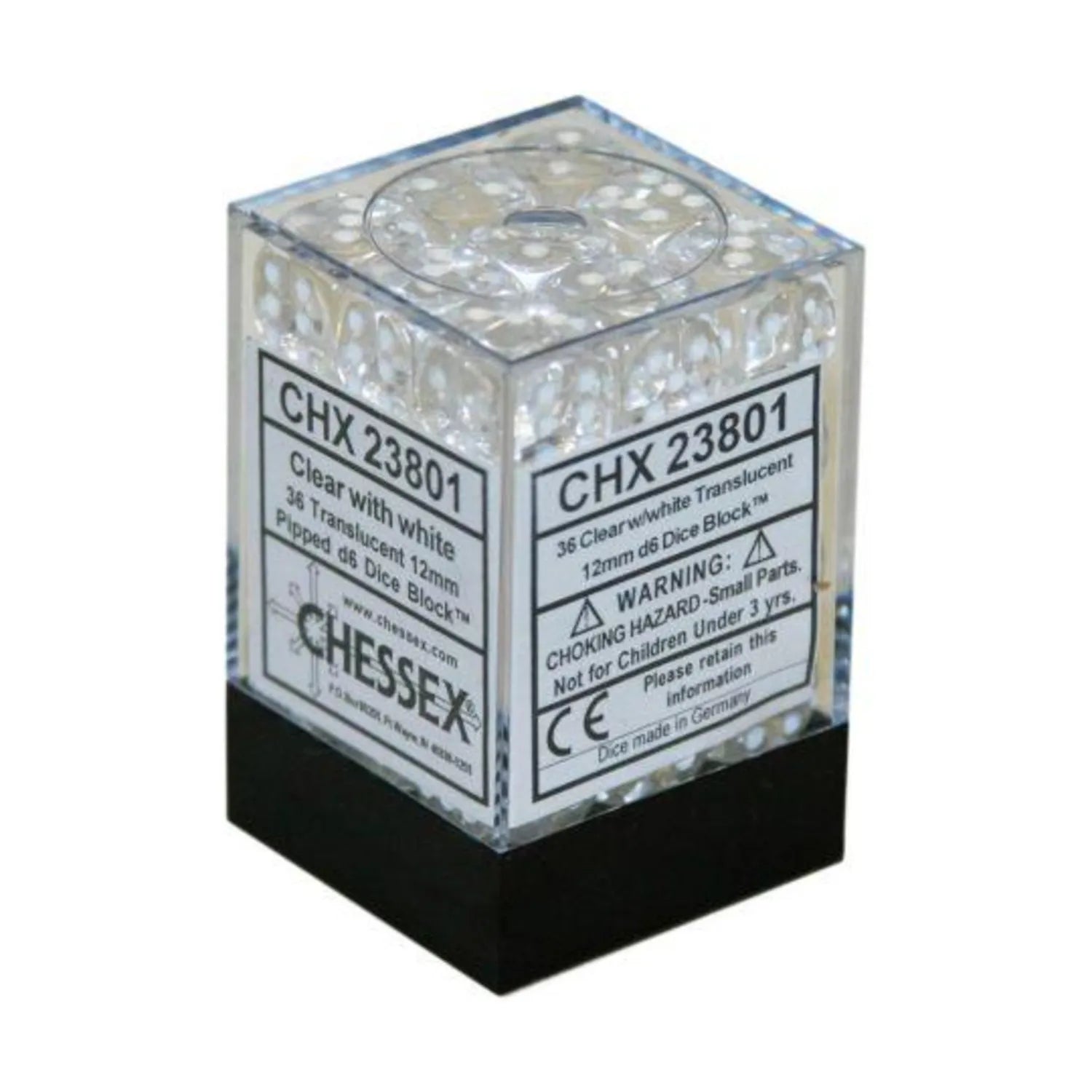 Chessex: Translucent Clear/white 12mm d6 Dice Block (36 dice)