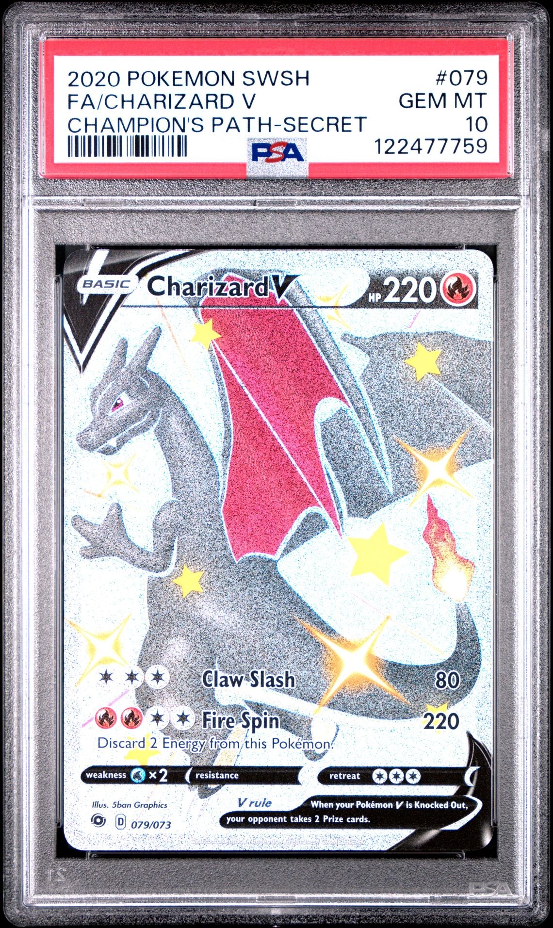 FA/CHARIZARD V CHAMPION'S PATH-SECRET 2020 POKEMON SWORD & SHIELD CHAMPION'S PATH PSA GEM MT 10