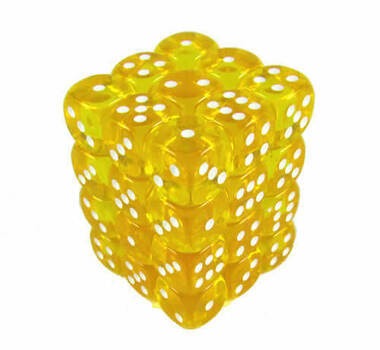 Chessex: Translucent Yellow/White 12mm d6 Dice Block (36 dice)