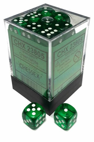 Chessex: Translucent Green/White 12mm d6 Dice Block (36 dice)