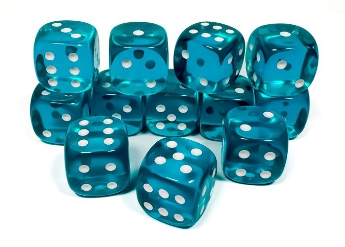 Chessex: Translucent Teal/White 12mm d6 Dice Block (36 dice)