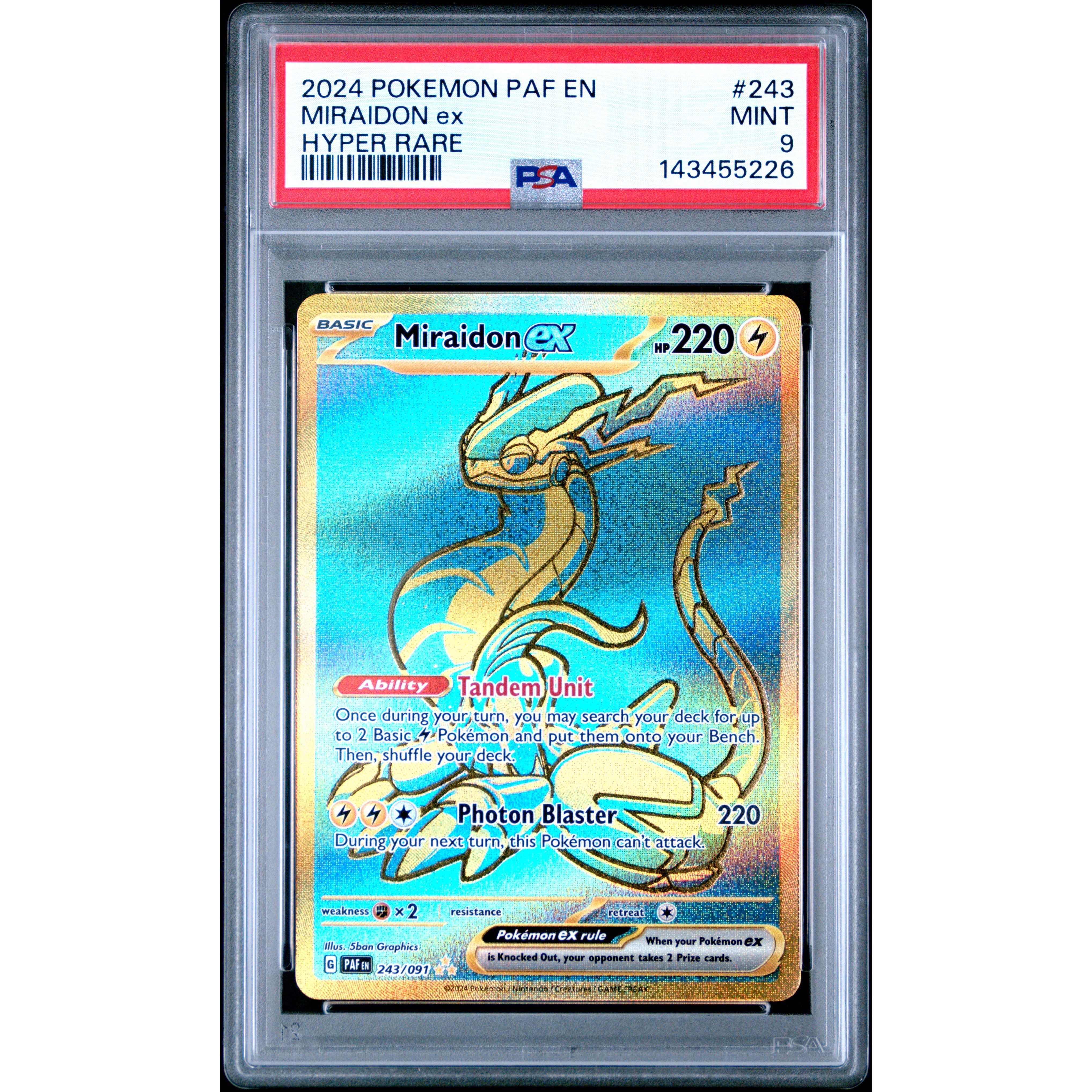 MIRAIDON ex HYPER RARE 2024 POKEMON PAF EN-PALDEAN FATES PSA MINT 9 - PokeBox USA